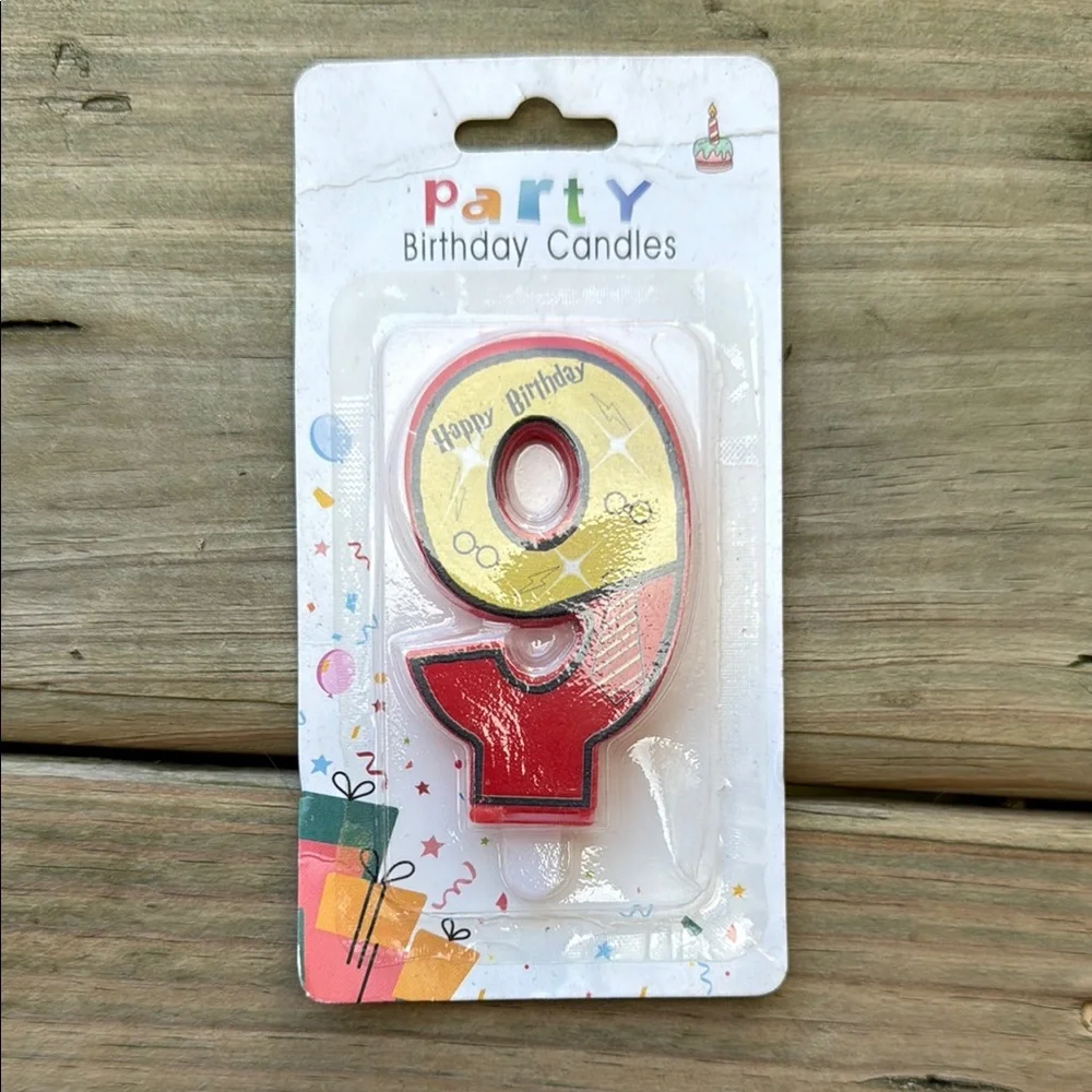 NWT Happy 9th‎ Birthday Party Candle Number 9 Red Yellow Harry Pottery Theme